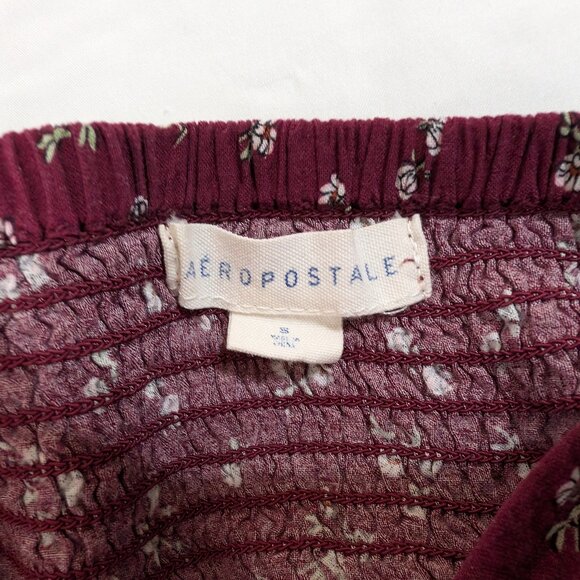 AEROPOSTALE Top Women's S Burgundy Floral Corset Babydoll Pullover Long Sleeve - Picture 10 of 16